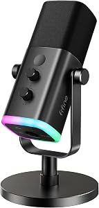 FIFINE USB/XLR Dynamic Microphone for Podcast Recording, PC Computer Gaming Streaming Mic with RGB Light, Mute