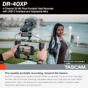TASCAM DR-40XP 4-Channel 32-Bit Float Portable Handheld Field Recorder and USB-C Audio Int